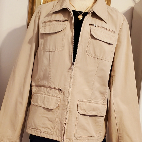 🛍DKNY CITY- WOMEN'S TAN SAFARI /FISHING  CARGO POCKETS JACKET -XL-Hongkong - Picture 2 of 6